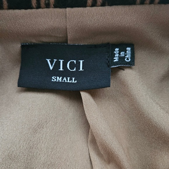 VICI Womens Brown Multi Color Houndstooth Two Button Structured Blazer L - Picture 8 of 11